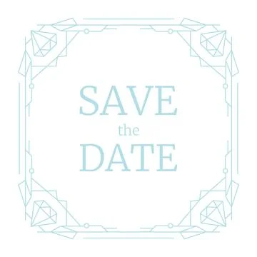 Vector illustration wedding invitation, retro line geometric frame. Blue line Stock Illustration