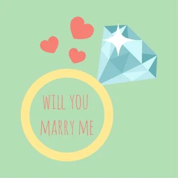 Vector illustration of wedding ring with diamond and the words - Will you mar Stock Illustration