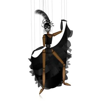 Vector illustration white background and wooden puppet in black Stock Illustration