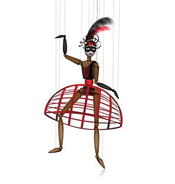 Vector illustration white background and wooden puppet in black red Stock Illustration