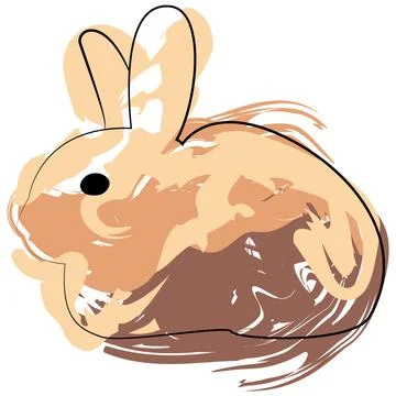 Vector illustration on a white background of line rabbit with paint spots. Illustrazione stock