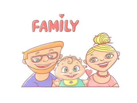 Vector illustration on a white background mom and dad with the baby. Stock Illustration