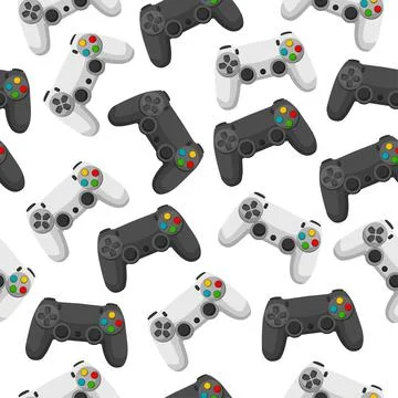 Vector illustration on a white background. Seamless pattern with game joysticks. Stock Illustration