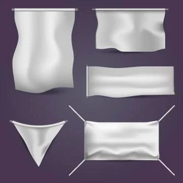 Vector illustration white blank textile advertising banner with folds for Stock Illustration