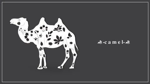 Vector illustration of a white camel with flowers and plants. EPS 10. Stock Illustration