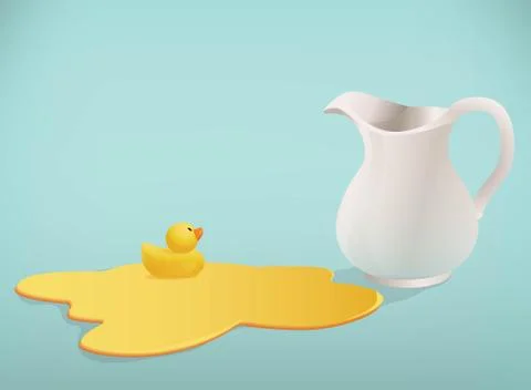 Vector illustration of a white ceramic jug and yellow runbber duck swimming in a Stock-Illustration