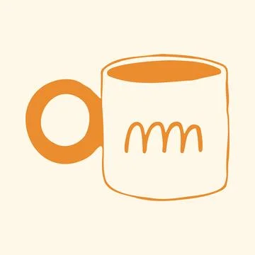 Vector illustration of a white ceramic mug with a solid yellow round handle and Illustration