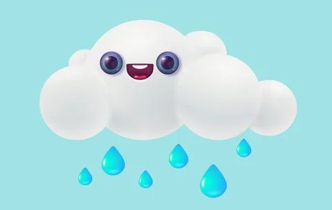 Vector illustration of white cloud with water drops in 3D style. Vector weath Illustration