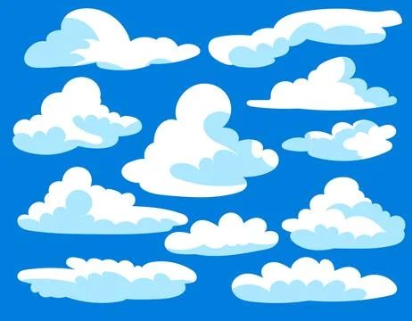 Vector illustration of white clouds on a blue background of different shape.. 스톡 일러스트