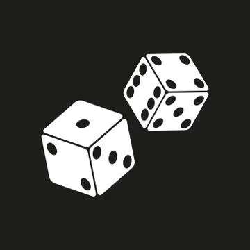 Vector illustration of white dice on black background. Isolated. Stock Illustration