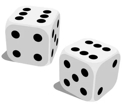 Vector illustration of white dice with double six roll. No gradients of eff.. Stock Illustration