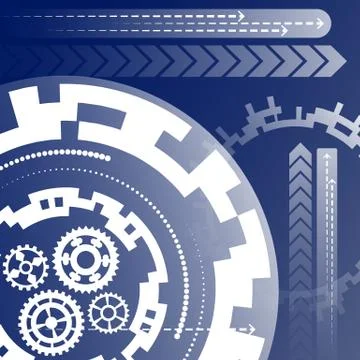 Vector illustration white gear wheel on circuit board, Hi-tech digital Illustrazione stock