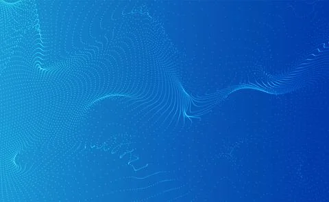 Vector illustration of white glowing dots dynamic flow on blue background. Stock Illustration