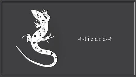 Vector illustration of a white lizard with flowers and plants. EPS 10. Stock Illustration