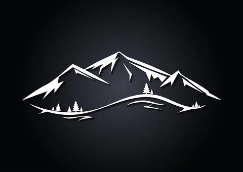 Vector illustration of white mountain panorama view in flat style Stock Illustration