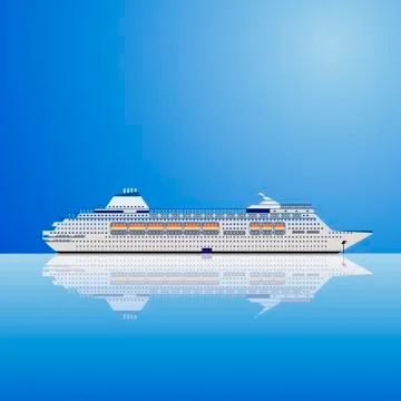 Vector illustration of a white ocean liner on a blue background. Stock Illustration
