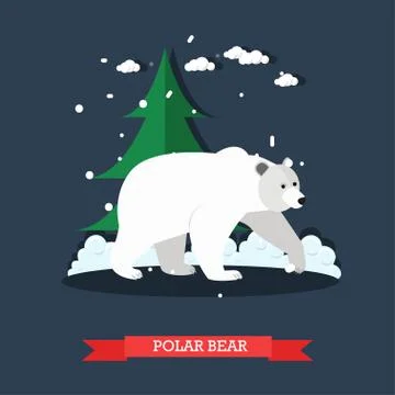 Vector illustration of white polar bear in flat style Stock Illustration