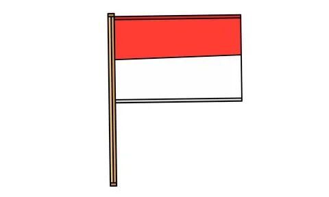 Vector illustration, white red flag fluttering on iron Illustrazione stock