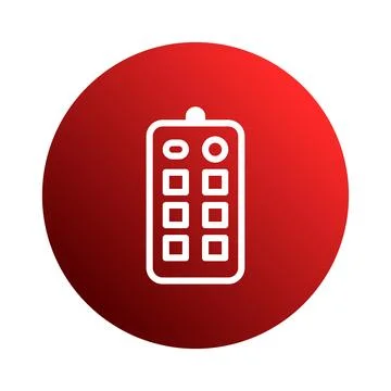 Vector illustration of a white remote control icon on a red circle backgrou.. Stock Illustration