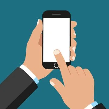 Vector illustration of white smart phone in hand isolated. Stock Illustration