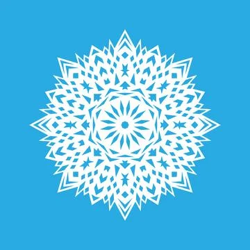 Vector illustration. White snowflake icon on a blue background. Winter. Stock Illustration