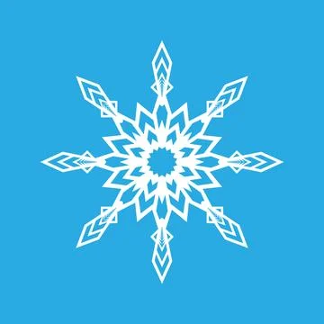 Vector illustration. White snowflake icon on a blue background. Winter. Иллюстрация