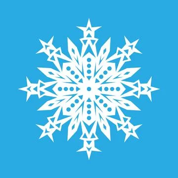 Vector illustration. White snowflake icon on a blue background. Winter. Stock Illustration