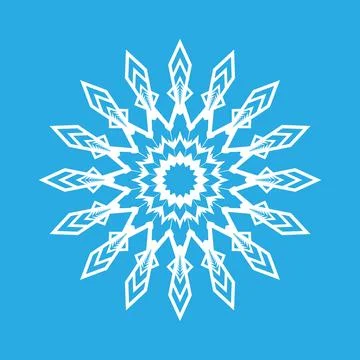 Vector illustration. White snowflake icon on a blue background. Winter. Stock Illustration