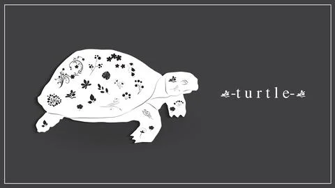 Vector illustration of a white turtle with flowers and plants. EPS 10. Stock Illustration