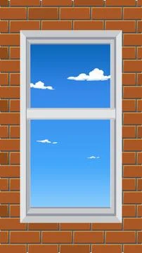 Vector Illustration of a White Window on a Red Brick Wall Stock Illustration