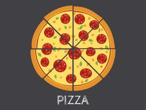 Vector Illustration whole and slice pizza isolated on black background Stock Illustration