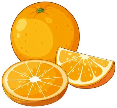 Vector Illustration of Whole Orange with Sliced and Wedged Citrus Fruit Stock Illustration