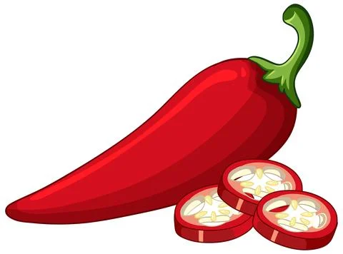 Vector Illustration of a Whole Red Chili Pepper with Slices Stock Illustration