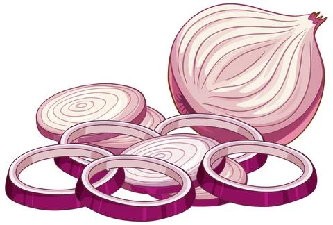 Vector Illustration of a Whole Red Onion with Sliced Rings Stock Illustration