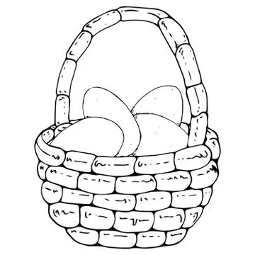 Vector illustration of a wicker basket with eggs. Hand drawn basket with eggs Stock Illustration