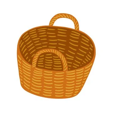 Vector illustration of wicker basket isolated on white. Hand drawn flat style Stock Illustration