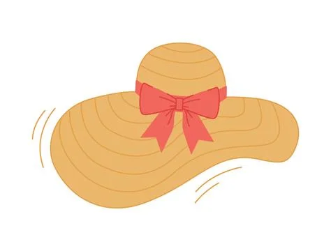 Vector illustration of a wide brimmed straw hat with a red ribbon bow Illustrazione stock