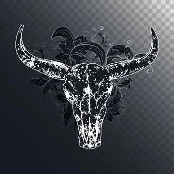 Vector illustration with a wild buffalo skulls and flowers pattern Stock Illustration