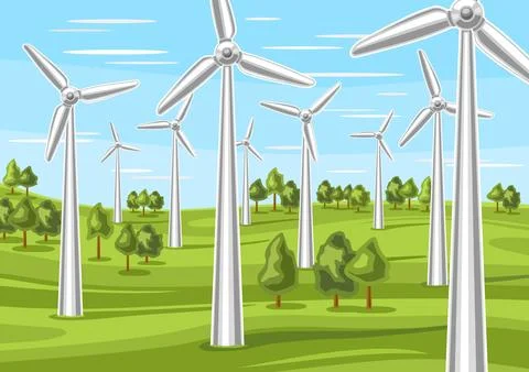 Vector illustration of Wind Power Farm Ilustração Stock