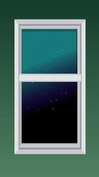 Vector Illustration of a Window Looking Out at a Starry Night Sky 스톡 일러스트