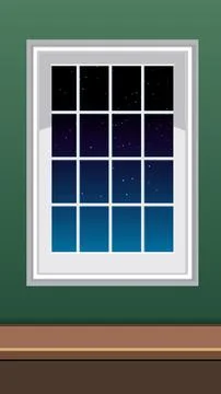Vector Illustration of a Window Overlooking a Starry Night Sky Stock Illustration