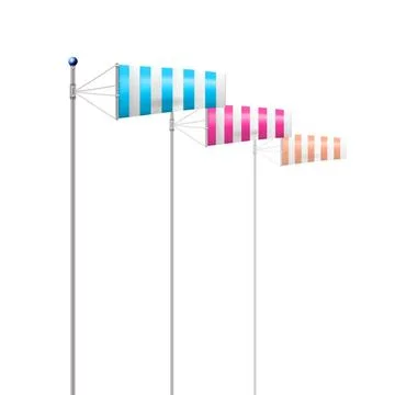 Vector illustration of windsocks by wind Three striped blue, pink and red ... Stock Photos