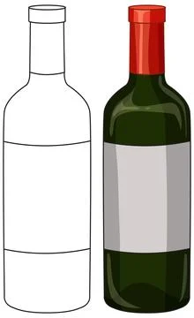 Vector Illustration of a Wine Bottle in Color and Line Art Ilustração Stock