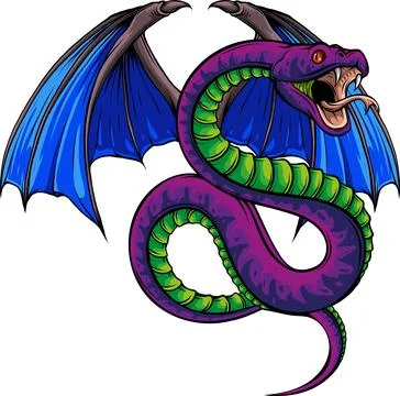 Vector illustration of Winged Snake on white background Stock Illustration