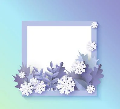 Vector illustration of winter banner with blank square shape and leaves with Stock Illustration