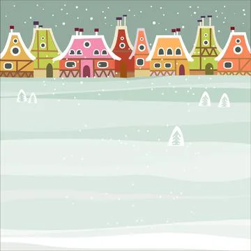 Vector illustration with winter city, falling snowflakes Illustrazione stock