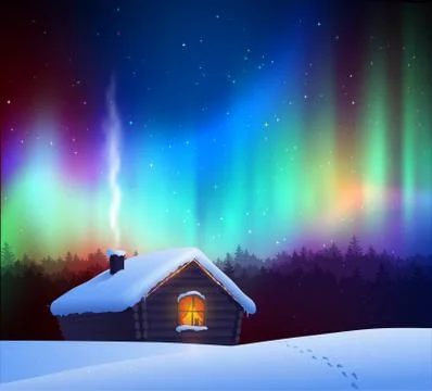 Vector illustration of winter night landscape Stock Illustration