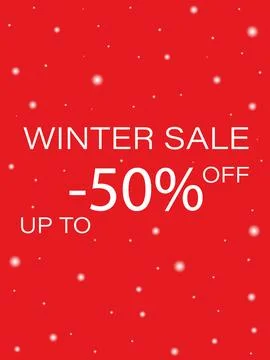 Vector illustration. Winter sale banner. Red background with snowflakes and the Stock Illustration
