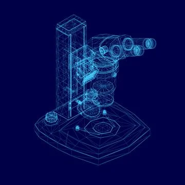 Vector illustration wireframe 3d microscope science lab magnify tool. Isometric 스톡 일러스트