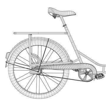 Vector illustration of the wireframe of the back of a bicycle from black lines Stock Illustration